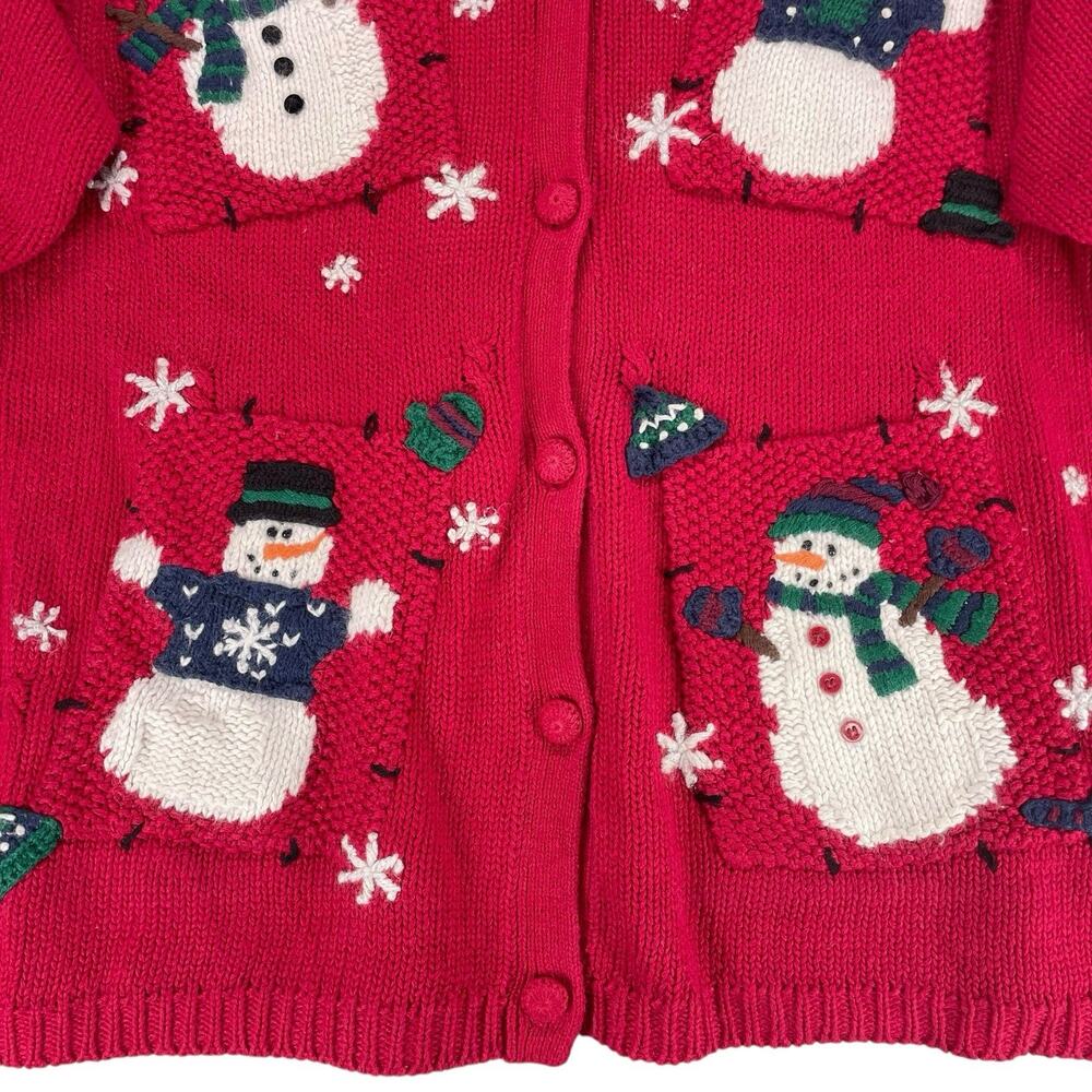 VTG Croft & Barrow Red Snowman Christmas Cardigan Sweater Sz XL Embroidered Fun - Picture 3 of 11